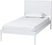 Baxton Studio Lara Twin Platform Bed Wood Bed Frame with Headboard Overlay White