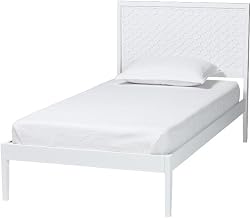 Baxton Studio Lara Twin Platform Bed Wood Bed Frame with Headboard Overlay White