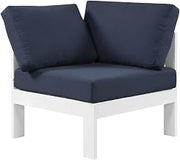 Navy Fabric Aluminum Corner Chair, Outdoor Patio Furniture, Lightweight, Durable, Comfortable Back and Seat, Contemporary Style