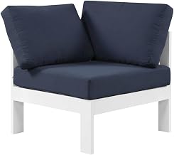 Navy Fabric Aluminum Corner Chair, Outdoor Patio Furniture, Lightweight, Durable, Comfortable Back and Seat, Contemporary Style