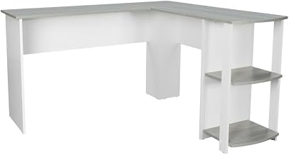 Grey Modern L-Shaped Desk with Side Shelves, Spacious Work Surface, Durable Steel Frame, Suitable for Home Office and Workstation Setup