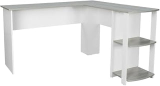 Grey Modern L-Shaped Desk with Side Shelves, Spacious Work Surface, Durable Steel Frame, Suitable for Home Office and Workstation Setup