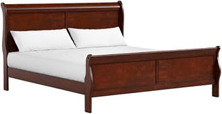 Starlight Canyon Home Cherry Brown Sleigh Bed Frame Queen Size with Headboard and Footboard - Wooden Bedframe with Classic Platform Design for Bedroom