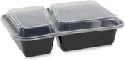 Pactiv Evergreen newspring versatainer microwavable containers, rectangular, 2-compartment, 30 oz, 6 x 8.5 x 2.5, black/cl...