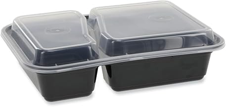 Pactiv Evergreen newspring versatainer microwavable containers, rectangular, 2-compartment, 30 oz, 6 x 8.5 x 2.5, black/cl...