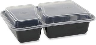 Pactiv Evergreen newspring versatainer microwavable containers, rectangular, 2-compartment, 30 oz, 6 x 8.5 x 2.5, black/cl...
