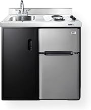 Summit Appliance 36" All-in-One Kitchenette, Black and Stainless - CK36EL | Includes a 2-Door Refrigerator - Freezer; 2-Burner Coil Cooktop; Sink and Large Storage Cabinet.