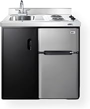 Summit Appliance 36" All-in-One Kitchenette, Black and Stainless - CK36EL | Includes a 2-Door Refrigerator - Freezer; 2-Burner Coil Cooktop; Sink and Large Storage Cabinet.