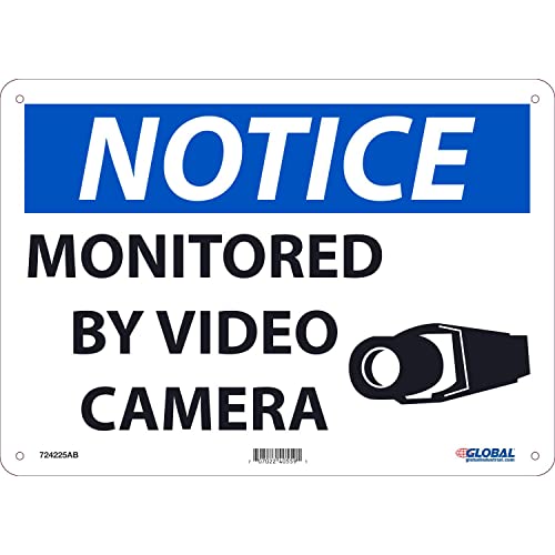 Notice Monitored By Video Camera Sign by Global Industrial – 10"X14", Aluminum, Model GLON297AB