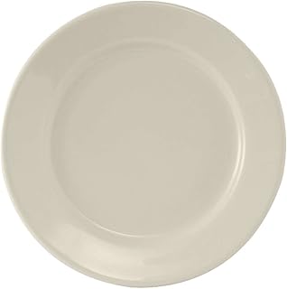 Tuxton China TRE-006 Plate, 6-5/8" Diameter, Round, Wide Rim, Rolled Edge, Microwave and Dishwasher Safe, Oven Proof, Fully Vitrified, Ceramic, Reno, American White/Eggshell, Pack of 36