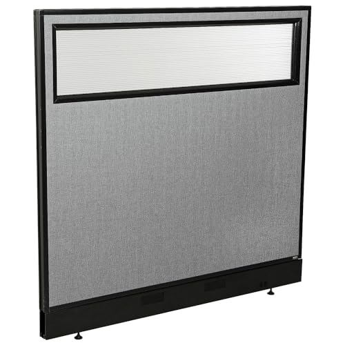 48-1/4"W x 46" H Office Partition Panel with Partial Window & Raceway by Global Industrial – Alloy Steel, Grey, Model 694755WNGY