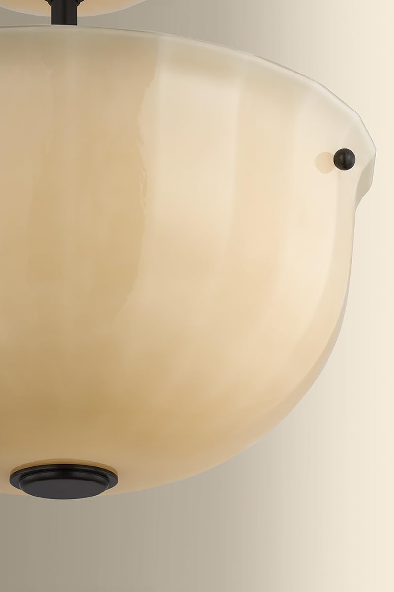 Nevins 1-Light Semi Flush | Essential Style | Distressed Bronze Finish | Glass Shade | Damp-Rated for Bathroom Use | 14" Dia x 13" H | Etched with Optic Shade | -DB by Hudson