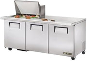 TRUE TSSU-72-12M-B-HC 72" Mega Top Refrigerated Sandwich Salad Unit, Fits (12) 1/6 Size Pans, Three Full Doors