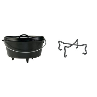 Seasoned Cast Iron Dutch Oven Bundle - 12 Inch Deep Camp Oven by Lodge – 8-Qt, 8.0 quarts, Cast Iron, Deep Camp Dutch Oven