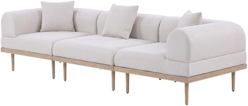 Beige Fabric 3-Piece Outdoor Modular Sofa Set with Cushions, Contemporary Style, Comfortable Seat and Arm Height, Durable Construction