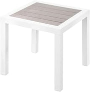 Gray Wood Look Accent Paneling Outdoor Patio Aluminum End Table, Contemporary Style, Weather-Resistant Finish, Compact 17-Inch Square Design