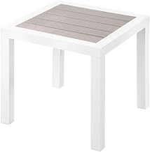 Gray Wood Look Accent Paneling Outdoor Patio Aluminum End Table, Contemporary Style, Weather-Resistant Finish, Compact 17-Inch Square Design