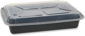 Newspring VERSAtainer Microwavable Containers, Rectangular, 58 oz, 8.5 x 11.5 x 2.5, Black/Clear, Plastic, 150/Carton