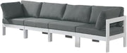 Gray Fabric Outdoor Patio Modular Sofa, Cushioned Seating, Weather-Resistant Material, 120-Inch Width, Contemporary Style, Outdoor Living