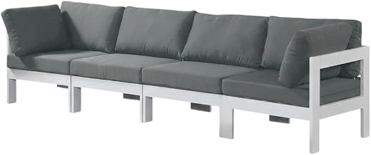 Gray Fabric Outdoor Patio Modular Sofa, Cushioned Seating, Weather-Resistant Material, 120-Inch Width, Contemporary Style, Outdoor Living
