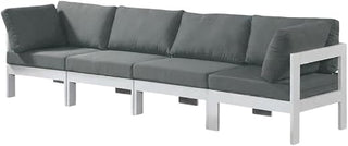 Gray Fabric Outdoor Patio Modular Sofa, Cushioned Seating, Weather-Resistant Material, 120-Inch Width, Contemporary Style, Outdoor Living