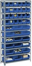 Global Industrial Open Bin Shelving w/8 Shelves & 28 Blue Bins, 36x12x73