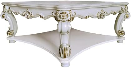 Furnifact Grey Wooden Square Coffee Table with Scrolled Legs, Durable Construction, Elegant Antique Finish, Ideal for Living Room or Office Spaces