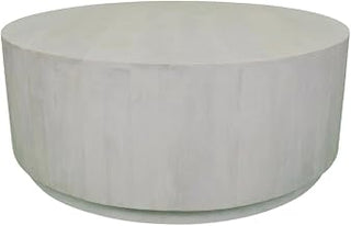 Furnifact White Round Coffee Table, Mango Wood Top and Base, Distressed Finish, 42-inch Diameter, Modern Design, Sturdy and Durable