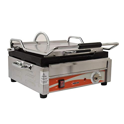 1800-WATT SINGLE PANINI GRILL WITH GROOVED TOP AND BOTTOM GRILL SURFACE by Omcan – Stainless Steel, Model 19936