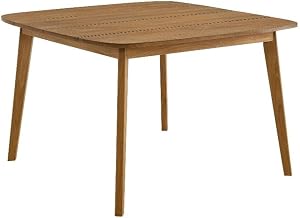Modway Vienna Outdoor Patio Teak Wood 46 Inch Square Dining Table in Natural – Weather-Resistant Breakfast Table with Rounded Corners – Bistro Table for 4 People – Small Outdoor Dining Table