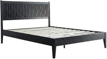 Furnifact Solid Wood Platform Bed Frame with Headboard and Footboard, Rustic Queen Bed Frame, No Box Spring Needed, Ebony Oak,Queen