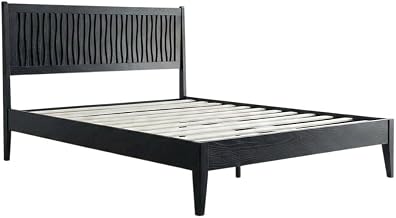 Furnifact Solid Wood Platform Bed Frame with Headboard and Footboard, Rustic Queen Bed Frame, No Box Spring Needed, Ebony Oak,Queen