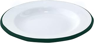 PacknWood 294ENASV16 6.3 in. Rim Enamel Plate, White with Green - 12 Piece