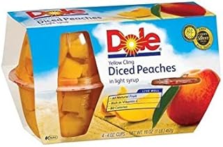 Dole Yellow Cling Diced Peaches Fruit Bowl in Light Syrup 4-4 oz cups (Pack of 6)