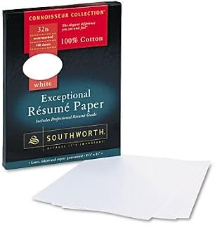 Southworth 100% Cotton Resume Paper, White, 32 lbs, 8-1/2 x 11, Wove, 100/Box
