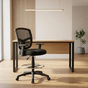 Mesh Task Stool with Adjustable Arms, Drafting Chair with Nylon Base and Dual-Wheel Casters for Standing Desk and Home Office - image 3