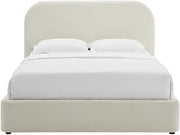 Furnifact Performance Velvet-Upholstered Curved King Platform Bed, Cloud Bed Frame with Upholstered Headboard Soft Frame, Alabaster