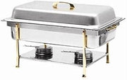 Thunder Group SLRCF0840 Chafer, Full Size, 8 Quart, Rectangular, Lift-Off Cover, Brass Trimmed, Stainless Steel