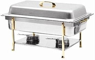 Thunder Group SLRCF0840 Chafer, Full Size, 8 Quart, Rectangular, Lift-Off Cover, Brass Trimmed, Stainless Steel