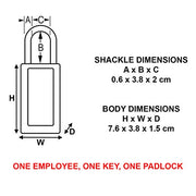 Master Lock Red / 5.25"L x 1.5"W x 3"H / Industrial Keyed Padlocks