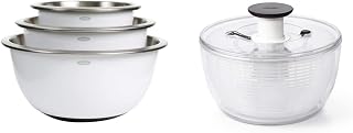OXO Good Grips 3-Piece Stainless Steel Mixing Bowl Set (White) Good Grips Large Salad Spinner