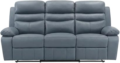 Starlight Canyon Home Leather-Upholstered Sofa with Power Double Recliners, Recliner Couch and Electric Recliner for Living Room Seating, Blue