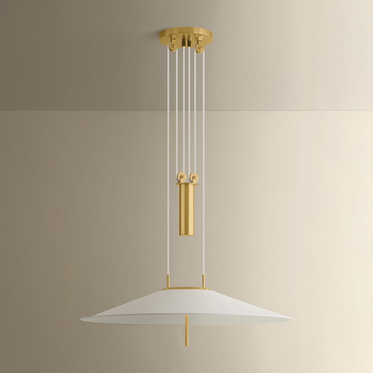 Emmons 1-Light Pendant | Essential & Modern Style | Aged Brass Finish | Made of Aluminum & Diffuser | Adjustable Hang Height 27-116" | 30" Dia x 6.75" H | -AGB/SWH by Hudson