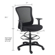 Interion Mesh Back Task Stool with Adjustable Arms by Global Industrial – 20.5"W x 19.5"D x 48.75" to 50.75"H, Textile, Black, Model DR-625F-376BK