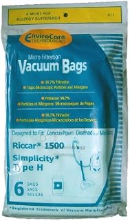 Riccar 6 Simplicity Type H Vacuum Bags, Canister Vacuum Cleaners, S13L, S14CL, S18, S24, S30, S36, S38, 1500