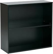 Furnifact Black 30-Inch 2 Shelf Bookcase, Laminated Metal, Adjustable Shelves Support 35 lbs, Fixed Shelves Support 50 lbs, Residential use