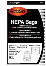 Riccar RZH-6 Moonlight , Sunburst Canister HEPA Bags 6 pk.