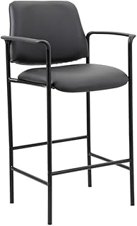 Boss Office Products Boss Square Back Diamond Stool W/Arm in Black Caressoft (B169503-CS)