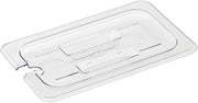 HUBERT Fourth-Size Clear Polycarbonate Notched Food Pan Cover w/Handle - 10 3/7" L x 6 7/16" W