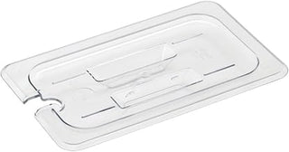 HUBERT Fourth-Size Clear Polycarbonate Notched Food Pan Cover w/Handle - 10 3/7" L x 6 7/16" W